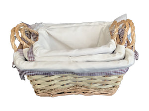 Square Lined Basket with Handle set of 3 - Natural