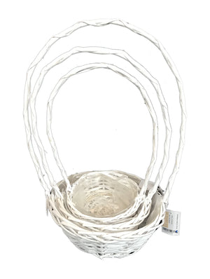 Wicker Basket with Handle Set of 3 - White
