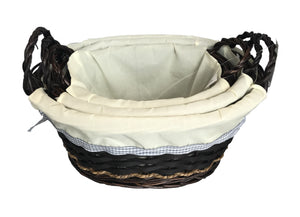 Round Lined Basket with Handle set of 3 - Brown