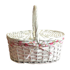 Oval Shape Picnic Basket with Lid - White (9300000610901)