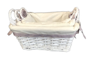 Square Lined Basket with Handle set of 3 - White